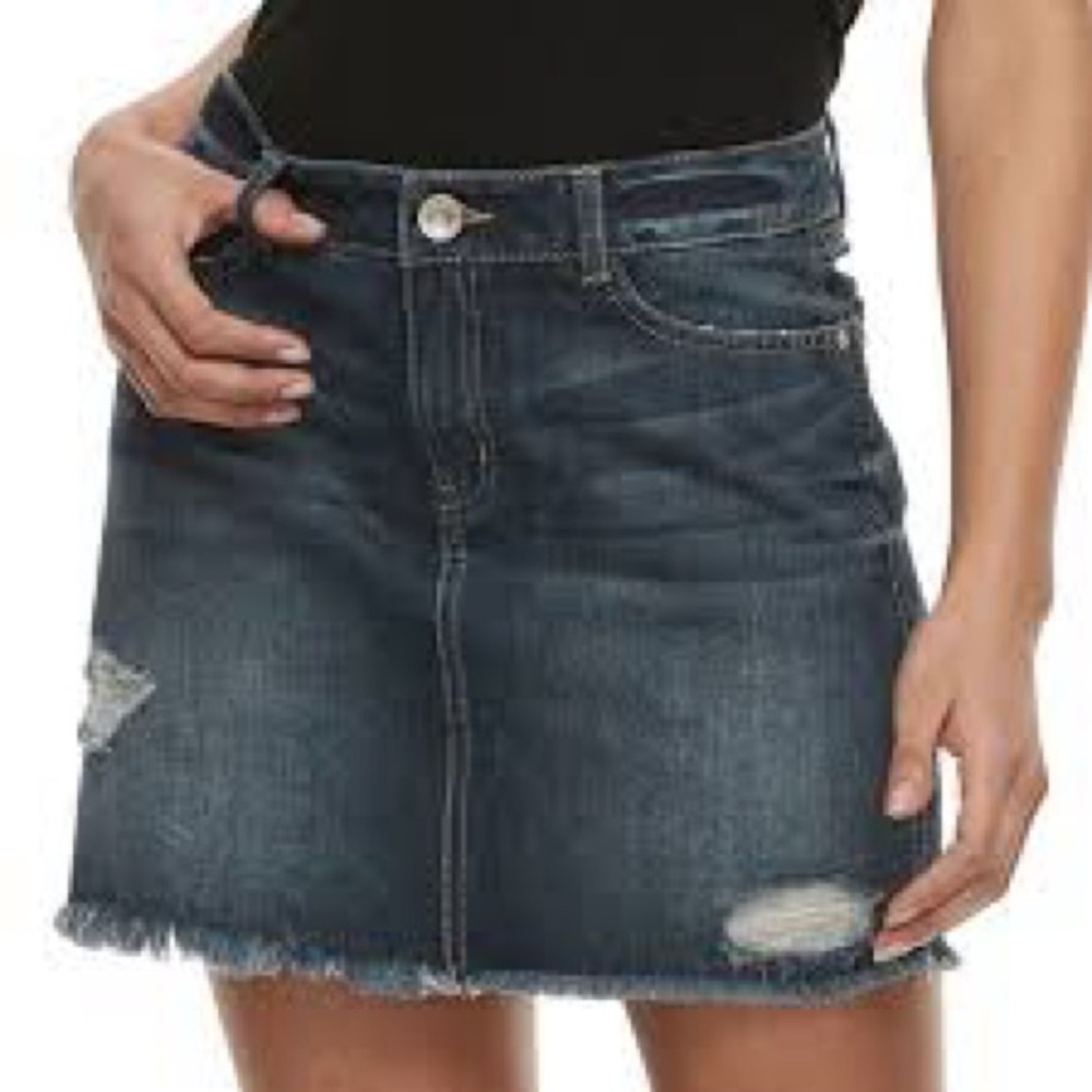 Rewatch juniors distressed‎ Denim fringe Mini Skirt size 3